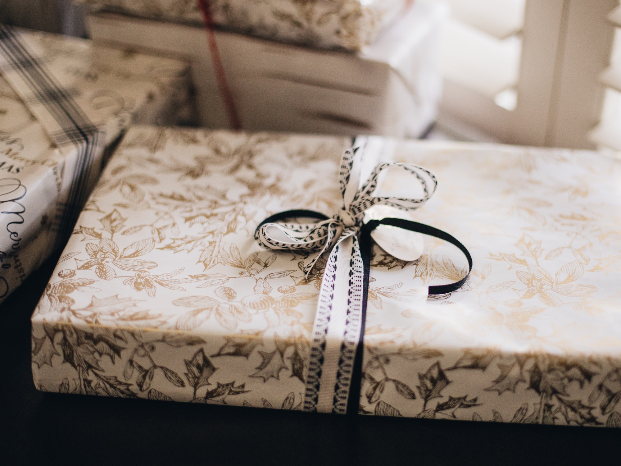 Christmas gifts wrapped and ready to be given